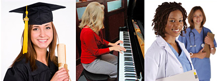 Women of Substance images of graduate, pianist and doctor