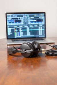 Headphones on a laptop computer