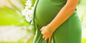 Pregnant Woman in a Green Dress