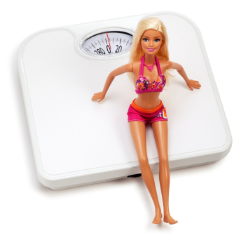 Barbie sitting on a scale