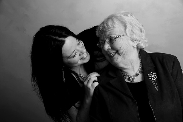 Grandmother and grandchild smiling