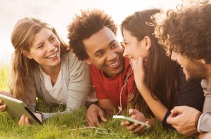 Friends listening to music outside
