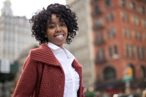 African American black woman in city smile happy face