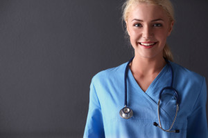 Young doctor woman with stethoscope.