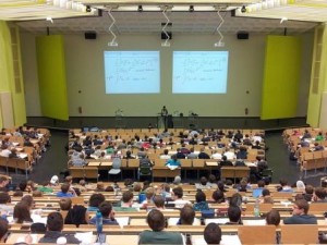 Image of College Lecture Hall discussing College Students and Eating Disorders