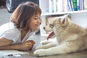 Girl with her service dog