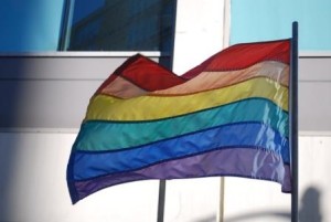 LGBTQIA+ Flag blowing in the wind