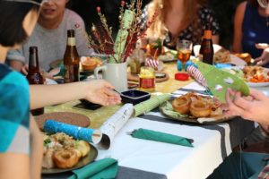 Friends eating food being social