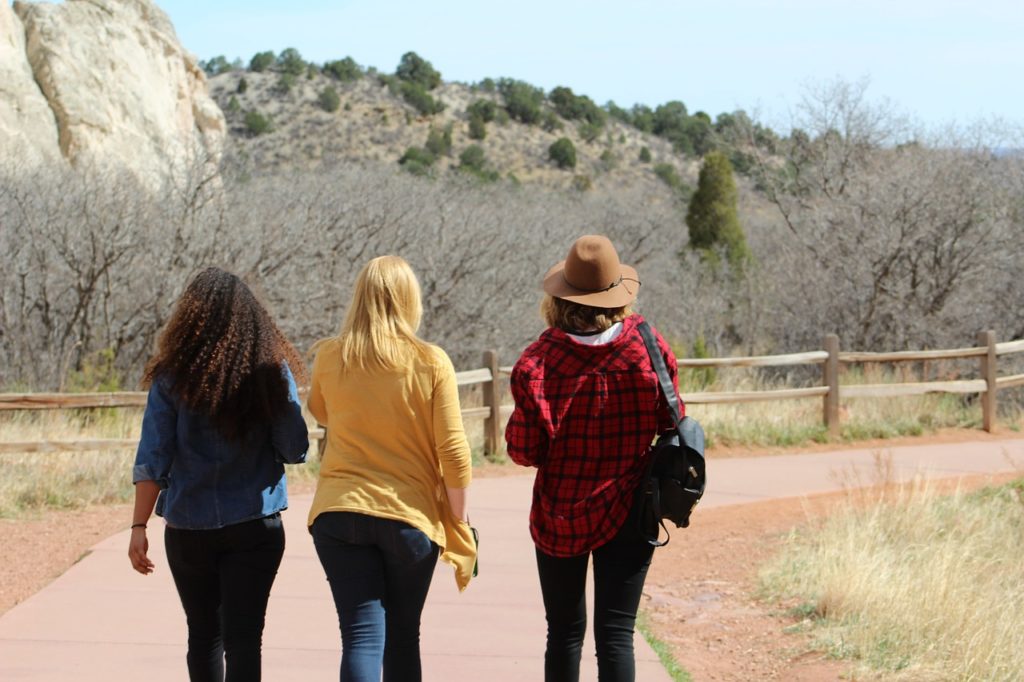 Roommates walking on path