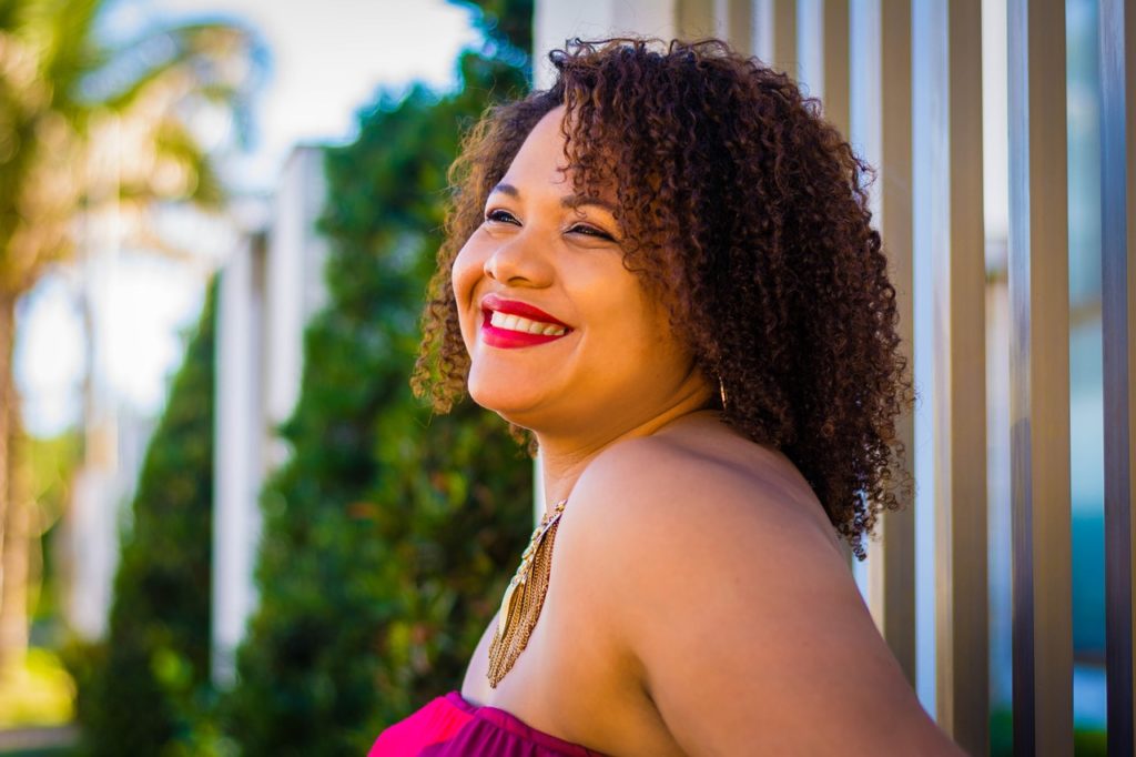 African American Black Woman in pink dress