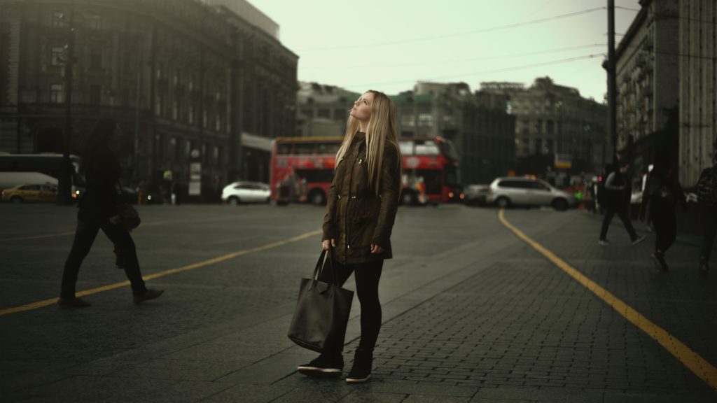 Woman with bag struggling with anorexia