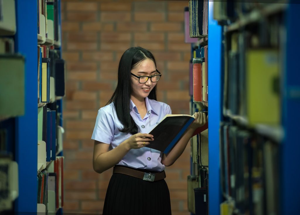 College student in the library