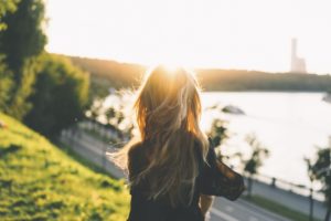 Woman looking at lake