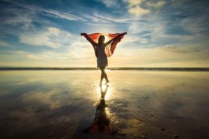 Woman with body image concerns in the water