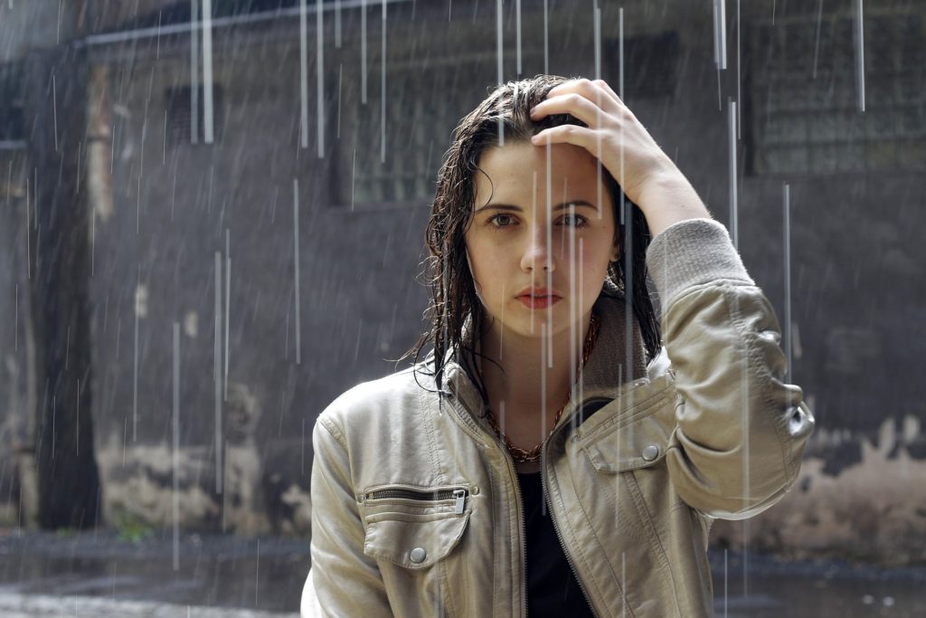 Woman with Anorexia in the rain