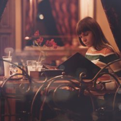 Woman struggling with an eating disorder in a restaurant