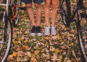Standing in fall leaves