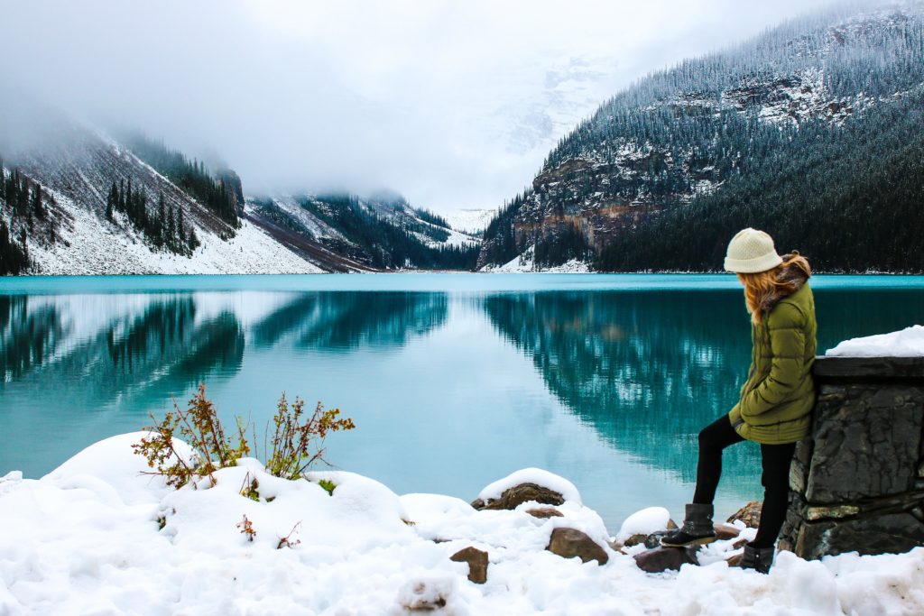 Woman struggling with anorexia in the winter