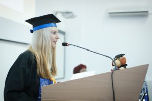 College student speaking at graduation