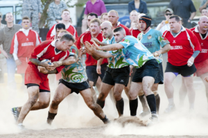 Rugby player participating in his first match after bulimia treatment.