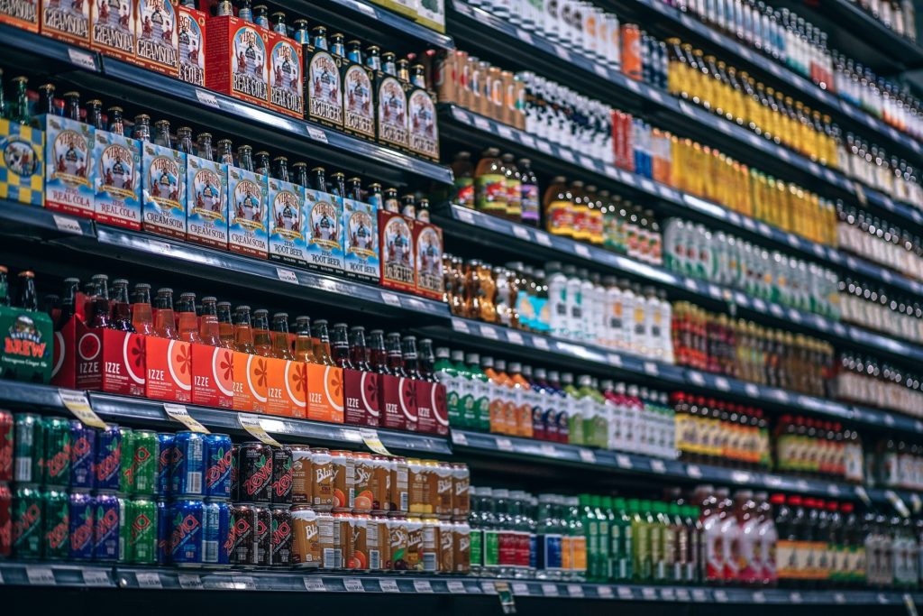 Beverages, Sodas, diet Drink, Cokes on store shelf