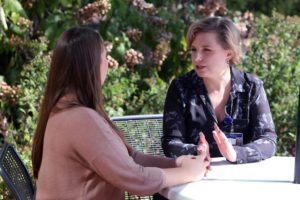 Lindner Center Image - Two Ladies Talking on Patio
