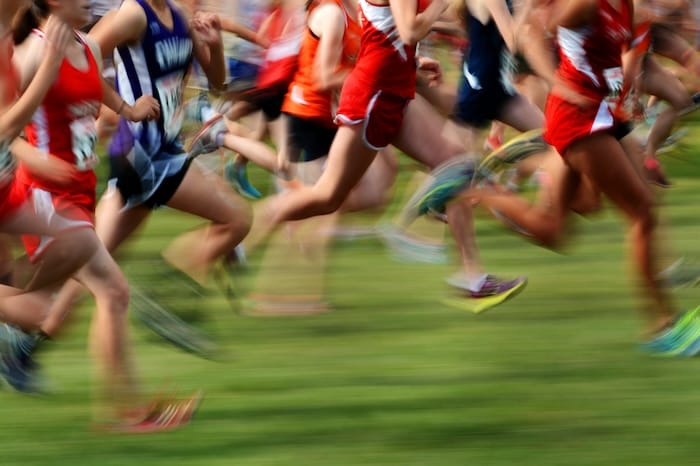 women running in a cross country race